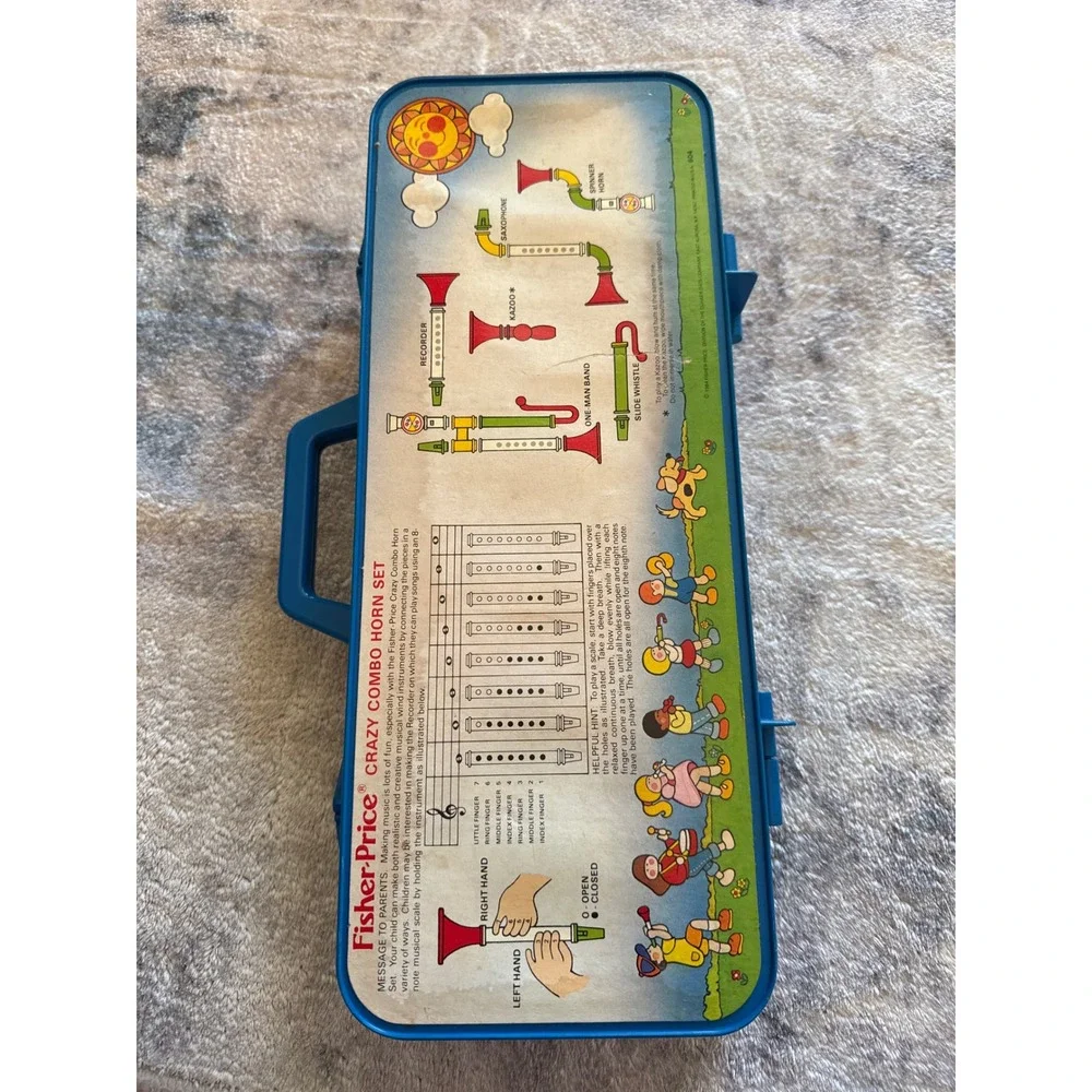 *PARTS* Vintage Fisher Price Crazy Combo Horn Set 464 Musical Toy 1984 Blue Case